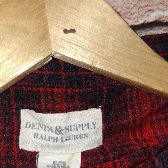 Ralph Lauren Denim & Supply | Red/Black Pleated Hi-Low Plaid Top - Picture 12 of 16